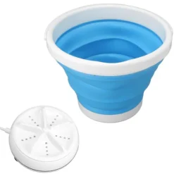 Tvättmaskiner-5L Vikbar Tvättmaskin Ultraljud Vibration Framåt Bakåt USB Vikbar Bricka för Hem Blå