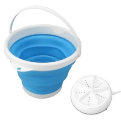 Tvättmaskiner-5L Vikbar Tvättmaskin Ultraljud Vibration Framåt Bakåt USB Vikbar Bricka för Hem Blå