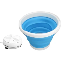 Tvättmaskiner-5L Vikbar Tvättmaskin Ultraljud Vibration Framåt Bakåt USB Vikbar Bricka för Hem Blå