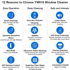 LIECTROUX Fönsterrengöring-Fönsterputningsrobot YW810 - APP-kontroll - Dubbel sprutning - 10 Tvättlappar