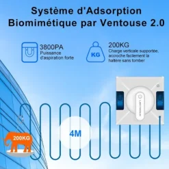 LIECTROUX Fönsterrengöring-Fönsterputsrobot YW509 – Spray med 4 munstycken / 3 riktningar – 100mL tank – 3000Pa – APP – Trippelsäkerhet