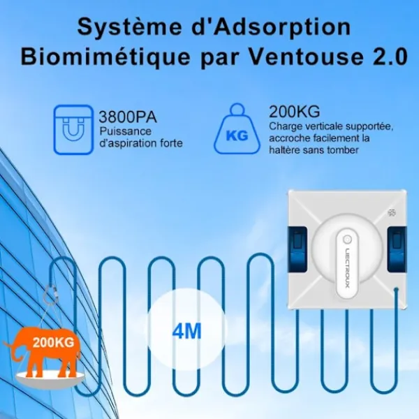 LIECTROUX Fönsterrengöring-Fönsterputsrobot YW509 – Spray med 4 munstycken / 3 riktningar – 100mL tank – 3000Pa – APP – Trippelsäkerhet