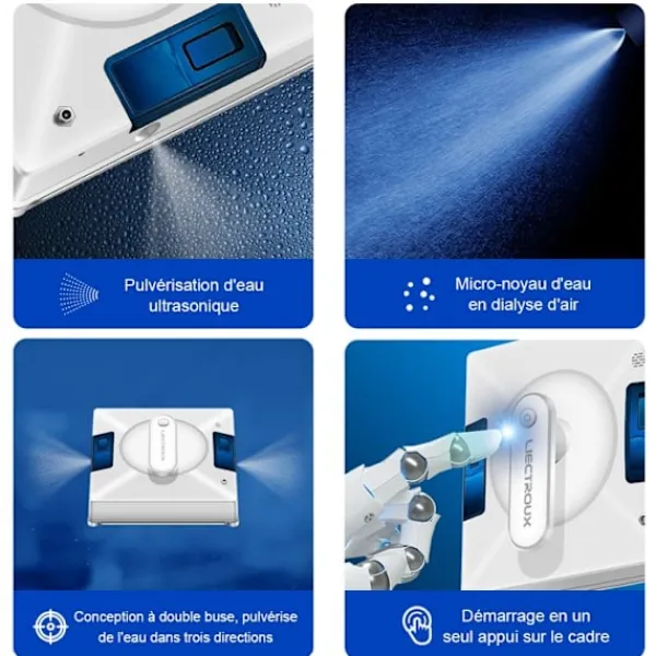LIECTROUX Fönsterrengöring-Fönsterputsrobot YW509 – Spray med 4 munstycken / 3 riktningar – 100mL tank – 3000Pa – APP – Trippelsäkerhet