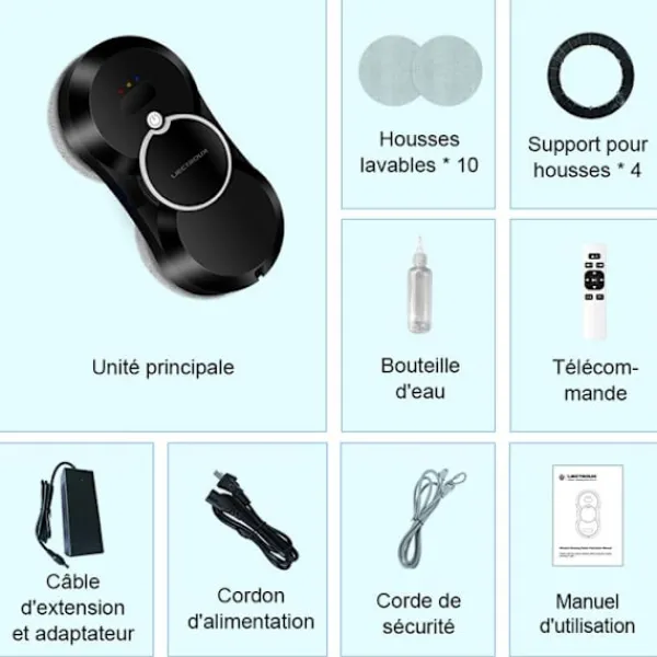 LIECTROUX Fönsterrengöring-Fönsterputsrobot HCR-10 - 2800 Pa - 30ml tank - Automatisk rengöring - Intelligent självgående fönsterputsrobot