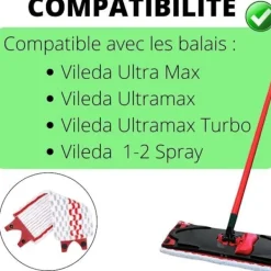 PHONILLICO Städmoppar-Lingett för Vileda Ultramax / Ultramax Turbo / Ultra Max / 1-2 Spray [Lot 8] Tvättbar och återanvändbar mopp