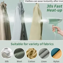 Ångtvättar-Liten bärbar handångstryckare för tyg, kläder, resor, kraftfull 1200 W, snabb uppvärmning på 30 sekunder