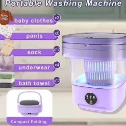 Tvättmaskiner-Liten hopfällbar tvättmaskin, bärbar tvättbalja, bärbar tvättmaskin, 9L 2 i 1 hopfällbar tvättmaskin och torktumlare lila