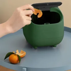 HAPPYSHOP Soptunnor-Liten soptunna, söt ninja skrivbordssoptunna med lock, soptunna för hem, kontor (grön soptunna)