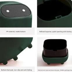 HAPPYSHOP Soptunnor-Liten soptunna, söt ninja skrivbordssoptunna med lock, soptunna för hem, kontor (grön soptunna)