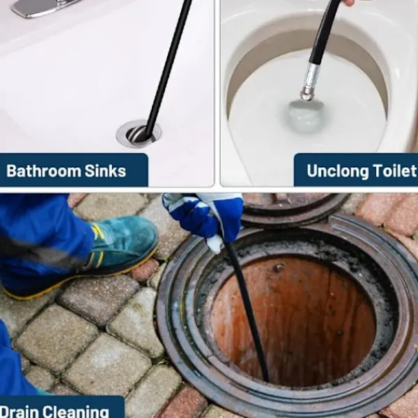 Högtryckstvättar-15M Högtrycks Avloppsrengöringsslang 180bar Flexibel Avloppsrengöringsslang Högtrycksslang med Jetmunstycke och Roterande Munstycke, Adaptrar för K