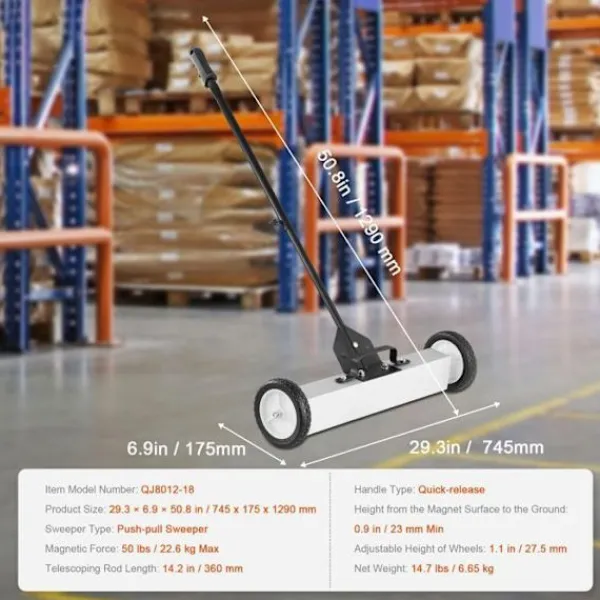 DUOKU Städmaskiner-Magnetisk Rullande Sopmaskin--50 lb-Skjutsopmaskin med 24 tum och Teleskophandtag