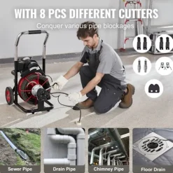 DUOKU Städmaskiner-Maskin för Avloppsrengöring - - D1000 - 100FT x 3/8 Tum - Automatisk Matning - 8 Skärare