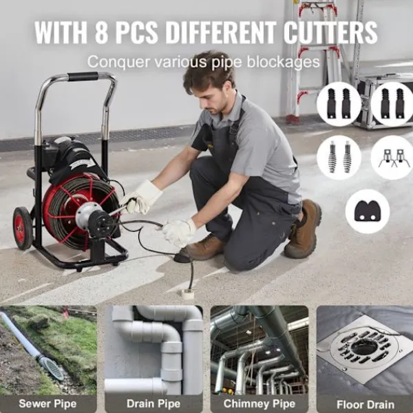 DUOKU Städmaskiner-Maskin för Avloppsrengöring - - D1000 - 100FT x 3/8 Tum - Automatisk Matning - 8 Skärare