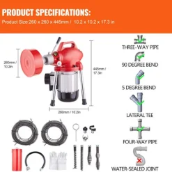 DUOKU Städmaskiner-Maskin för Rengöring av Avlopp-- 120FT x 5/8"- 370W Elektrisk Borr för Avlopp- Manuell Matning