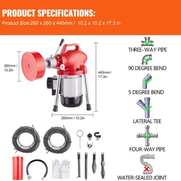 DUOKU Städmaskiner-Maskin för Rengöring av Avlopp-- 120FT x 5/8"- 370W Elektrisk Borr för Avlopp- Manuell Matning