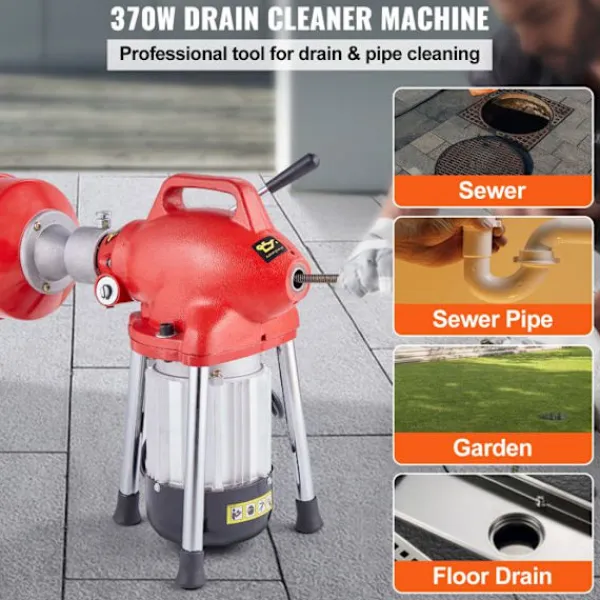 DUOKU Städmaskiner-Maskin för Rengöring av Avlopp-- 120FT x 5/8"- 370W Elektrisk Borr för Avlopp- Manuell Matning