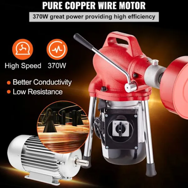 DUOKU Städmaskiner-Maskin för Rengöring av Avlopp-- 120FT x 5/8"- 370W Elektrisk Borr för Avlopp- Manuell Matning