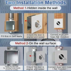 Torktumlare-Metall Torktumlare Luddfilter, Inomhus Torktumlare Ventil med Luddbehållare, Passar i 2x4 Väggram/Väggens Yta As Shown