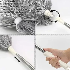 Dammsugare & Tillbehör-Mikrofiberdammvippa med förlängningsstång (rostfritt stål), extra lång och utdragbar spindelvävsdammvippa, hopfällbar dammvippa för rengöring av högt i tak | Fyndiq