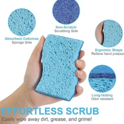 NICEGOU Svampar & Dukar-Miljövänlig Repfri Köks-cellulosasvamp, Miljövänlig Dubbelsidig Diskmaskinsvamp för Kök, 12-pack (Blå)