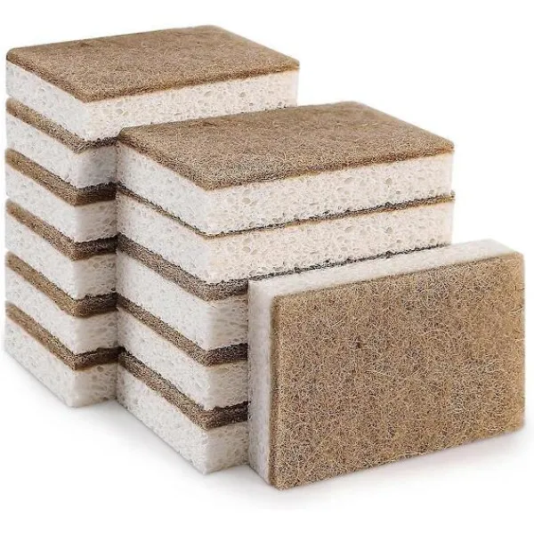 Fww Svampar & Dukar-Miljövänliga Naturliga Svampar för Disk 12-pack - Biologiskt Nedbrytbar Köksvamp med Komposterbar Kokosskrubb