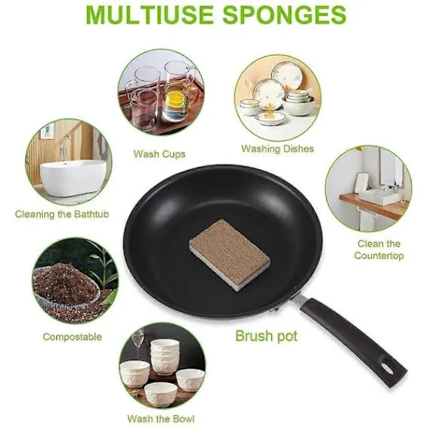 Fww Svampar & Dukar-Miljövänliga Naturliga Svampar för Disk 12-pack - Biologiskt Nedbrytbar Köksvamp med Komposterbar Kokosskrubb