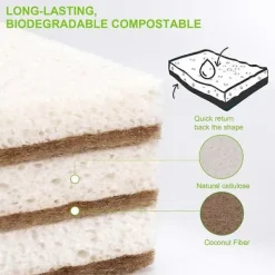 Fww Svampar & Dukar-Miljövänliga Naturliga Svampar för Disk 12-pack - Biologiskt Nedbrytbar Köksvamp med Komposterbar Kokosskrubb