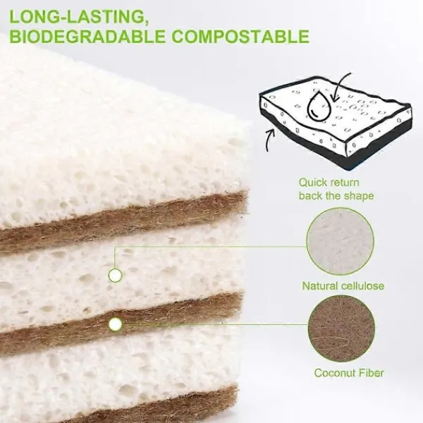 Fww Svampar & Dukar-Miljövänliga Naturliga Svampar för Disk 12-pack - Biologiskt Nedbrytbar Köksvamp med Komposterbar Kokosskrubb