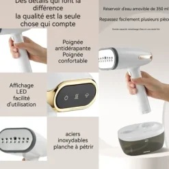 LUNAVO Ångtvättar-Mini ångstrykare - Ångstrykare för kläder, gardiner osv... klädesaccessoar för klänning, t-shirt ånga