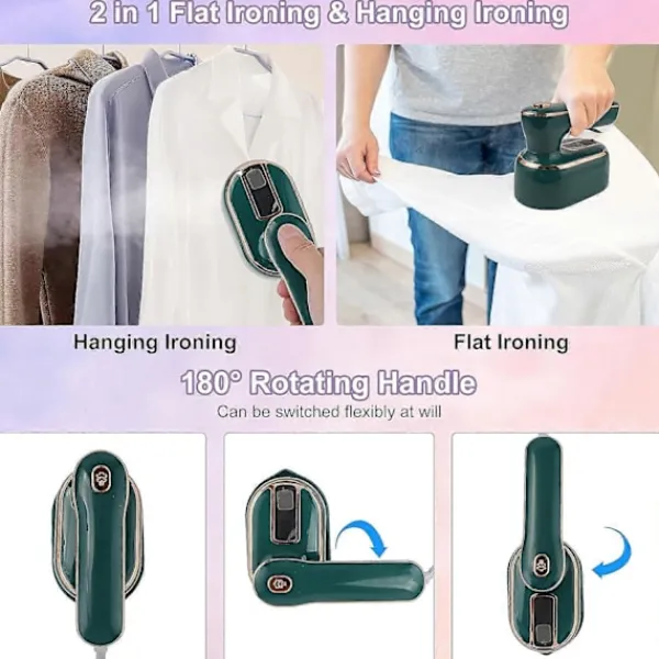 Ångtvättar-Mini Ångstrykjärn, 1090W Vikbart Handhållet Reseångstrykjärn, Keramisk Nonstick Stryksula, 15s Snabb Uppvärmning