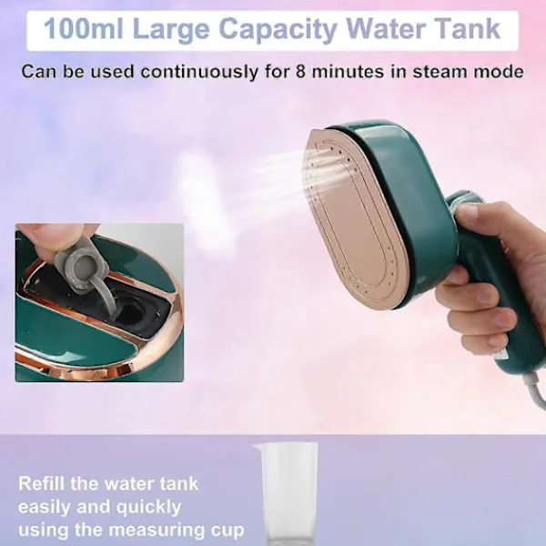 Ångtvättar-Mini Ångstrykjärn, 1090W Vikbart Handhållet Reseångstrykjärn, Keramisk Nonstick-Sula, 15s Snabb Uppvärmning Green