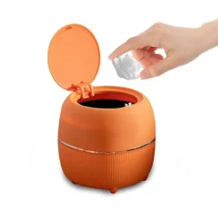 DAO Soptunnor-Mini rund papperskorg med lock, i plast, för hem, kök, badrum, kontor (orange) db