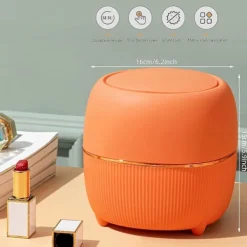 DAO Soptunnor-Mini rund papperskorg med lock, i plast, för hem, kök, badrum, kontor (orange) db