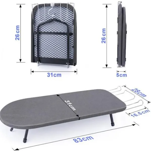 VRIETINA Strykjärn-Mini Strykbord, Fällbart Kompakt Strykbord, med Strykjärnsstöd och Hängkrok, 83 x 31 cm,