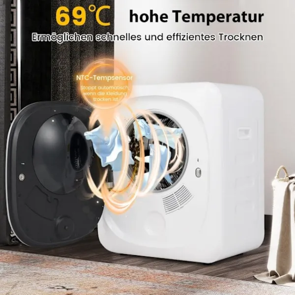 Northix Torktumlare-Minitorktumlare 2.5KG med 5 program upp till 69℃ avluftstork 800W