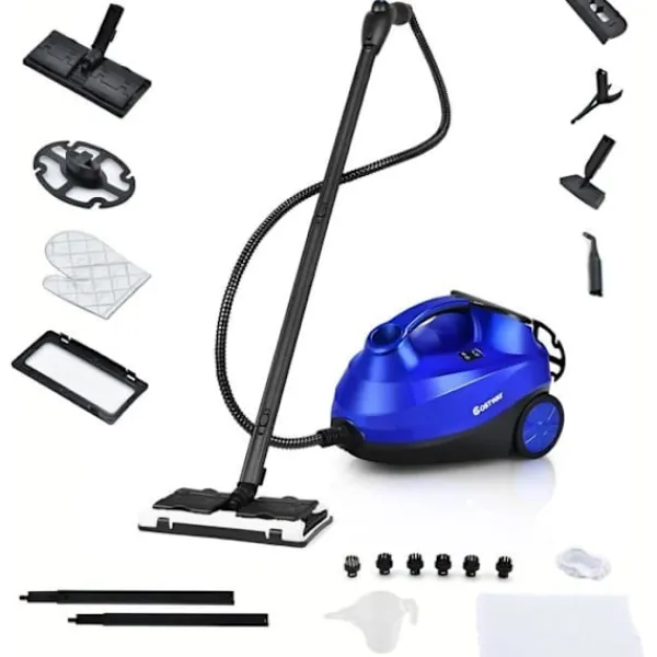 COSTWAY Ångtvättar-Mångsidig Ångtvätt 2000W För Dammkvalster-Reservoar 1,5L, 19 Tillbehör 4,0 Bar-LED-Indikator-108℃-