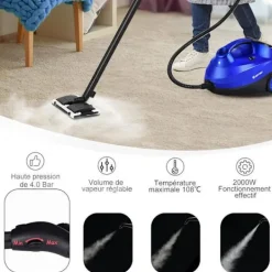 COSTWAY Ångtvättar-Mångsidig Ångtvätt 2000W För Dammkvalster-Reservoar 1,5L, 19 Tillbehör 4,0 Bar-LED-Indikator-108℃-