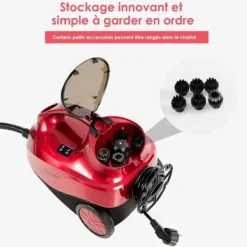 COSTWAY Ångtvättar-Mångsidig Ångtvättare 2000W för Sänglöss - 1,5L Behållare, 19 Tillbehör, 4,0 Bar, LED Indikator, 108℃, Röda kvalster