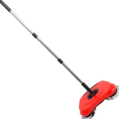 Städmaskiner-Multifunktionell 3-i-1 Hushållsrengöring Lat Handtryck Sopmaskin Sopskyffel Papperskorg 360 Roterande Golvrengöringsmopp (Röd)