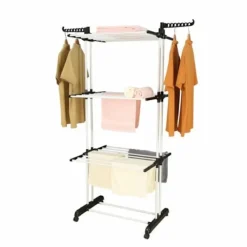 HERZBERG Tvättillbehör-Multifunktionell torkställning 20m vit och svart HG8034-BW