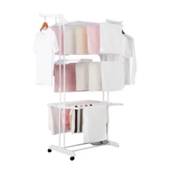 HERZBERG Tvättillbehör-Multifunktions torkställ - - HG8034-WHT - 20m torklinje - Rostfritt stål - Inomhus/utomhus