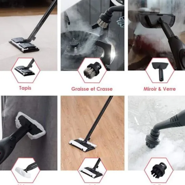 COSTWAY Ångtvättar-Ångmopp 2000W för Sängbuggar - Mångsidig Ånga 1,5L Reservoir, 19 Tillbehör 4,0 Bar för Golv, Mattor