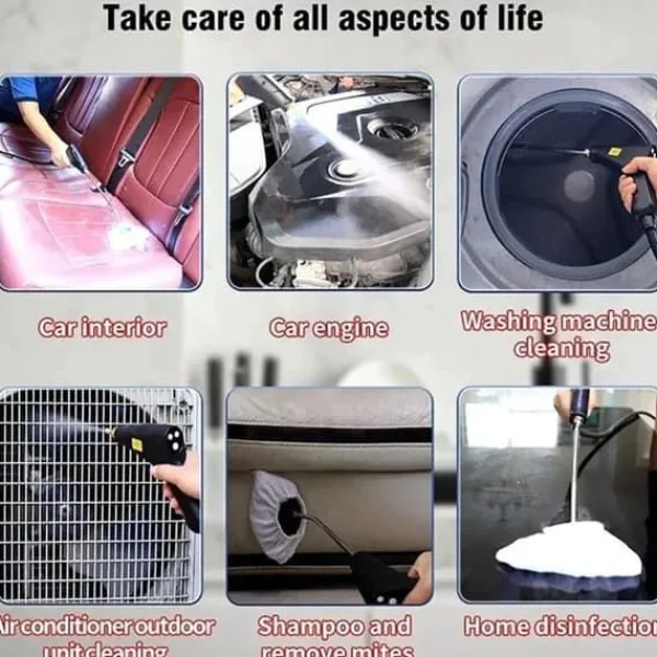 Ångtvättar-Ångrenare för Hem & Bil - 2500W Handhållen Tryckångare | 15 sekunders Uppvärmning | 6 Ångnivåer | 1,2L Vattentank - Perfekt för Djuprengöring