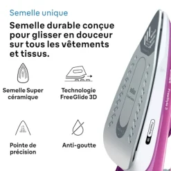 BRAUN Strykjärn-Ångstrykjärn - - FI3124PU Freestyle 3 - Effekt 2400 W - SuperCéramic Sula - Vattentank 270 ml - Självrengörande rosa och vitt