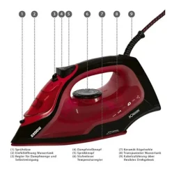 BOMANN Strykjärn-Ångstrykjärn med 7 funktioner 2200W DB 6035 CB Svart/Röd