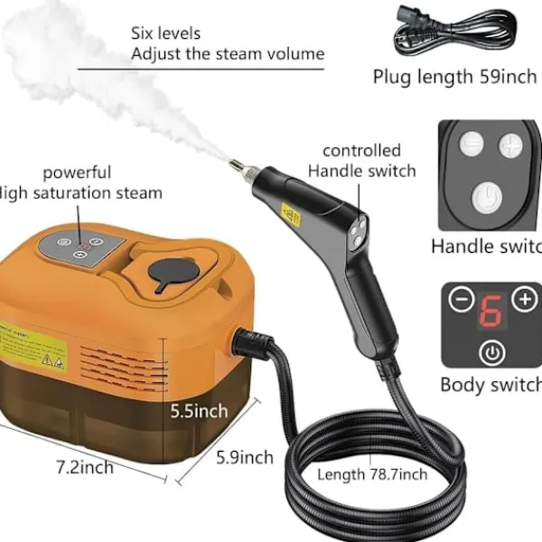 Ångtvättar-Ångtvätt för hem & bil - 2500W Handhållen tryckångare | 15 sekunders uppvärmning | 6 ångnivåer | 1,2L Vattentank - Perfekt för djuprengöring S2 | Fyndiq