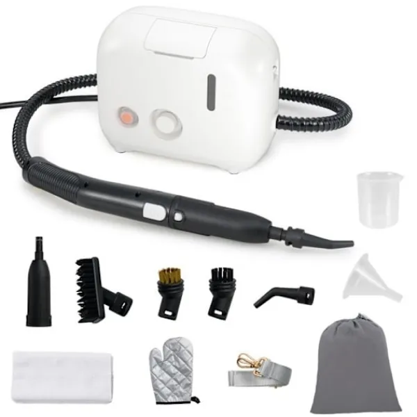 COSTWAY Ångtvättar-Ångtvätt för vägglöss 1600W -180℃-3 Bar-Reservoir 1L-Förvärmning på 15s-Justerbar Intensitet-12 Tillbehör-Vit