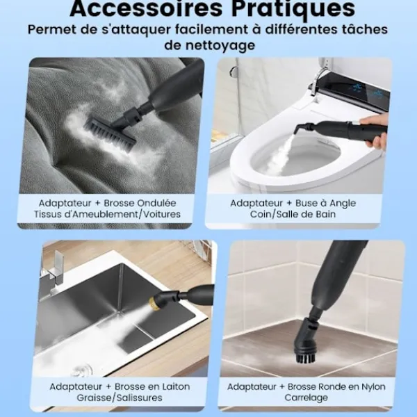 COSTWAY Ångtvättar-Ångtvätt för vägglöss 1600W -180℃-3 Bar-Reservoir 1L-Förvärmning på 15s-Justerbar Intensitet-12 Tillbehör-Vit