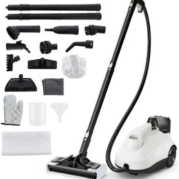 COSTWAY Ångtvättar-Ångtvätt 2000W för vägglöss 5BAR-19 Tillbehör-Reservoir 1,8L-Universaldäck-160℃-Autonomi 35 min-Vit