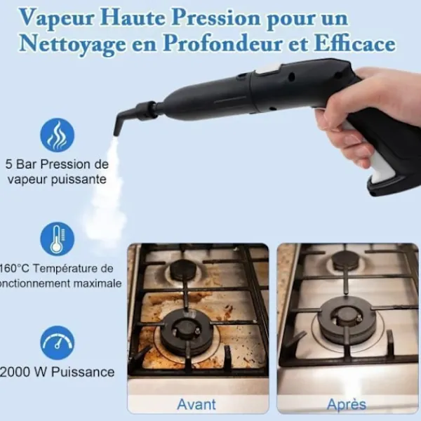 COSTWAY Ångtvättar-Ångtvätt 2000W för vägglöss 5BAR-19 Tillbehör-Reservoir 1,8L-Universaldäck-160℃-Autonomi 35 min-Vit